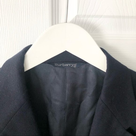 Vintage Burberry Men's Navy Blue Wool Two Button Blazer Sports Jacket 41R - Picture 2 of 13